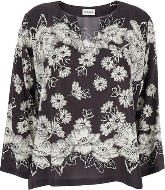 Parosh Black V-Neck Floral Shirt