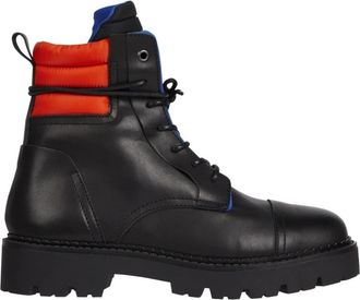 Tommy Jeans Zwarte Leren Veterschoenen - Heren - Veterlaarzen - Zwart - 46 EU - Leer - Schoenen