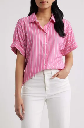 Beach Lunch Lounge Chase Cotton & Modal Button-Up Shirt in Geranium at Nordstrom, Size X-Small