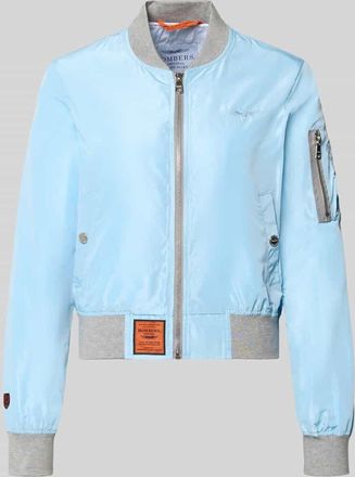 Original Bombers Bomberjacke mit Label-Patch und Rei&szlig;verschlusstasche am &Auml;rmel in Hellblau, Gr&ouml;&szlig;e XL