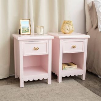 Melody Maison Pair Of One Drawer Scalloped Bedside Tables - Staunton Pink Range in Baby Pink