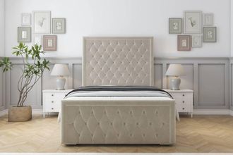Sloomy Monroe Plush Bed Frame With 50 Upholstered Headboard in Cream | Size: Double