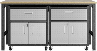 Manhattan Comfort 3-Piece Fortress Mobile Space-Saving Garage Cabinet And Worktable 4.0