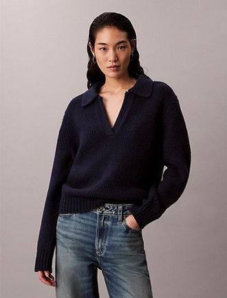 Calvin Klein Merino Wool Boucle Polo Jumper