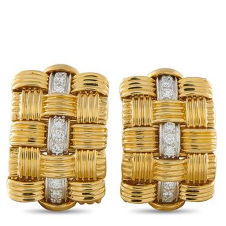 Roberto Coin Appassionata 18K White and Yellow Gold Woven Clip-On Earrings RC19-040826