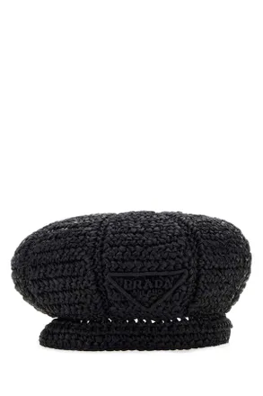 Prada Womens Black Rafia Baker Boy Hat Nero Exterior: Viscose Cappelli E Fasce Per Capelli