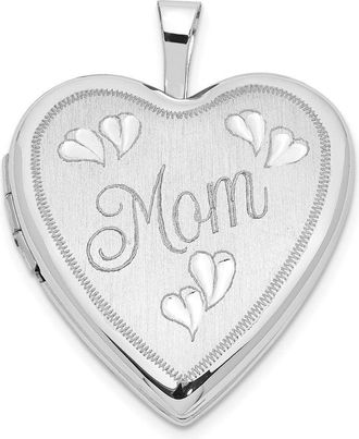 Diamond2Deal 14K White Gold MOM Script with Hearts 20mm Heart Locket