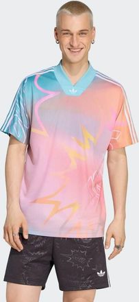 adidas Originals Love Unites - Maglia in jersey con stampa all-over color pesca, turchese e arcobaleno-Arancione