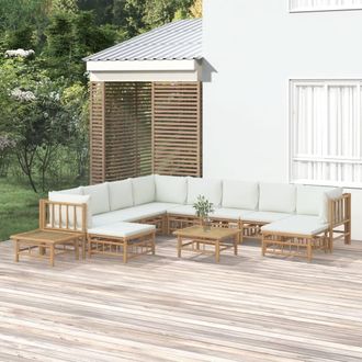 vidaXL Set De Muebles De Jard&iacute;n 12 Piezas Bamb&uacute; Y Cojines Blanco Crema Vidaxl