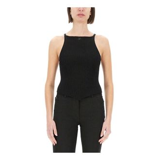 Courr&egrave;ges Signature Pointy Rib Knit Top - female - Courr&egrave;ges - Sleeveless Tops - Black - L - Tops