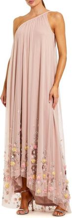 Mac Duggal One Shoulder High Low Embellished Trapeze Gown in Rose at Nordstrom, Size 12