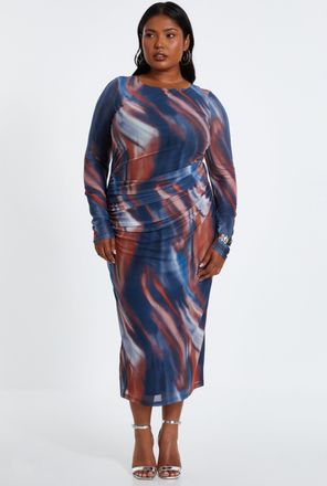 Quiz Womens Plus Size Mesh Marble Round Neck Long Sleeve Maxi Dress