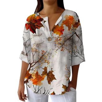Generic Summer Womens Large Size Cotton Linen Loose Tops Ladies T-Shirts 3/4 Sleeve Longline Summer Shirt Warehouse Clearance Ladies Fashion Printed Single Lo