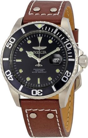Invicta Pro Diver Black Dial Brown Leather Mens Watch 22069