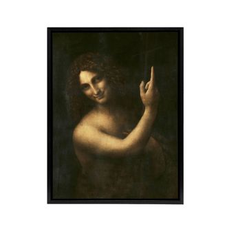 Artery8 Saint John the Baptist da Vinci Vintage Black Framed Canvas Wall Art | Size: W24 x H32