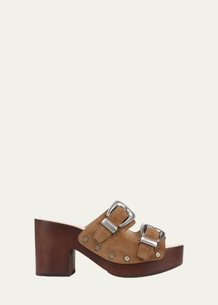 Veronica Beard Halifax 90MM Studded Suede Buckle Platform Sandals