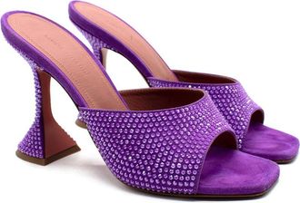 Amina Muaddi Purple Crystal Embellished Lupita Mules Size 36.5