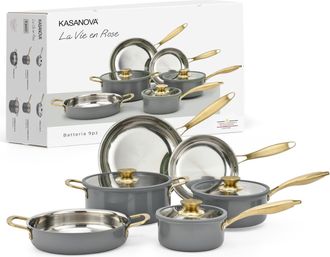 KASANOVA Batteria pentole 9 pezzi La Vie en Rose grigio