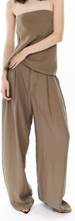 Mother of All Hedi Mid Waist Tailored Linen Pants in Olive-Green at Nordstrom, Size X-Large