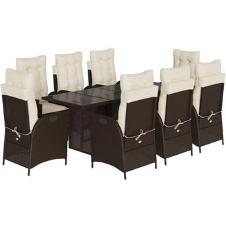 vidaXL Set Comedor Para Jard&iacute;n 9 Pzas Y Cojines Rat&aacute;n Sint&eacute;tico Marr&oacute;n Vidaxl