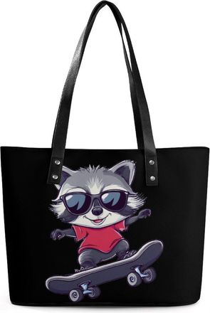 Generic Raccoon Cool Skateboard Tote Bags for Women Cute Shoulder Purses Handbags