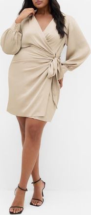 City Chic Marlowe Faux Wrap Dress in Taupe at Nordstrom, Size Xxl