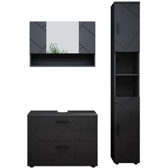 Vicco Conjunto De Muebles De Ba&ntilde;o Irma, Antracita Alto Brillo, 3 Piezas, Mueble Bajo 80 Cm