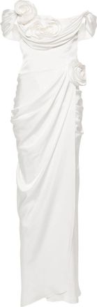 Ana Radu floral-appliqué draped gown - women - Polyester - 3XL - Neutrals