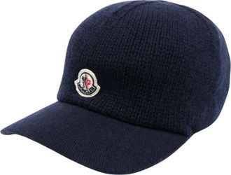 Moncler Gebreide Baseballpet - Dames - Petten - Blauw - S - Wol - Accessoires