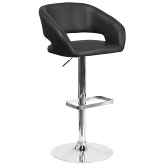 Flash Furniture Black Vinyl Adjustable Height Barstool with Rounded Mid-Back and Chrome Base