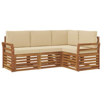 vidaXL Juegos De Sof&aacute;s 4 Pcs Natural Y Beige Madera De Acacia S&oacute;lida Vidaxl