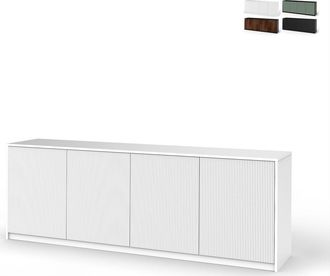 Aqa Credenza Mobile Buffet Cucina 4 Ante Cannettate 238x50x83cm Budapest Bf - Bianco