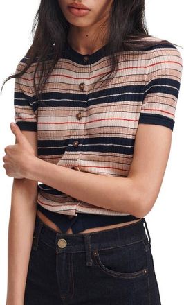 Rag & Bone Teresa Silk Blend Striped Cardigan in Navy Multi at Nordstrom, Size Xx-Small