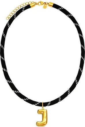 Petit Moments Bubble Initial Pendant Cord Necklace in Black-J at Nordstrom