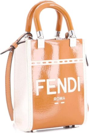 Fendi Sunshine Shopper Tote Patent and Canvas Mini crossbody bag - Bruin