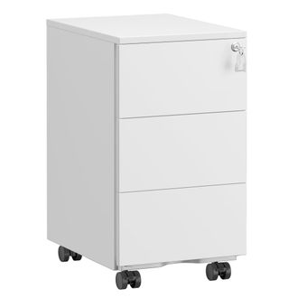 Songmics Cajonera m&oacute;vil de 3 cajones con cerradura de metal color blanco