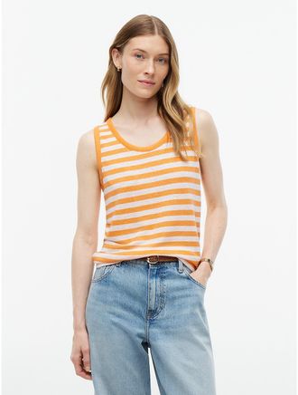 Tommy Hilfiger Womens Striped Linen-Blend Jersey Tank Top - Papaya Ray - XXL