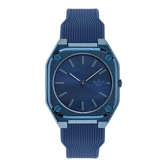 adidas City Tech Dunne Blauwe Siliconen Horloge - unisex - Horloges - Blauw - ONE Size - Accessoires
