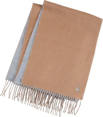 Brooks Brothers Twill Wool & Cashmere Blend Fringe Scarf in Camel/Heather Grey at Nordstrom Rack