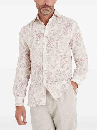 Brunello Cucinelli Raspberry Paisley Linen Shirt - Brown