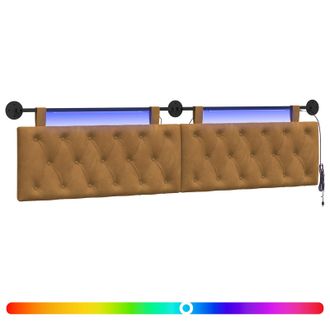 vidaXL Cabecero Colgante Con Luz Led Marr&oacute;n Terciopelo Vidaxl