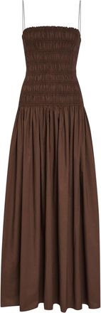 Matteau Shirred Cotton-poplin Maxi Dress - Chocolate - 4 (UK12 / M)