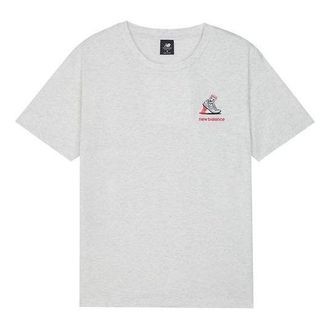 New Balance Logo Embroidered Round Neck Short Sleeve Gray T-Shirt AMT13573-SAH