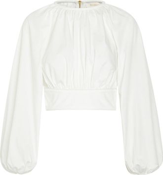 Zimmermann Billow Gathered Cotton-poplin Cropped top - Ivory - 4 (UK 16 / XL)