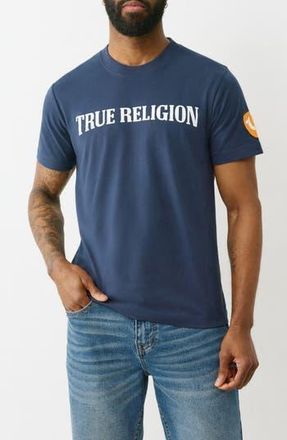 True Religion Logo Patch & Graphic T-Shirt in Dress Blue at Nordstrom Rack, Size X-Large