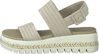 Tamaris Plateau Sandale met stiksel en gevlochten detail - Dames - Schoenen - Beige - Maat: 42 EU Leer