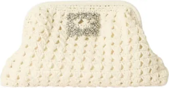 BTB Los Angeles Womens Crystal-Embellished Raffia Clutch In Beige