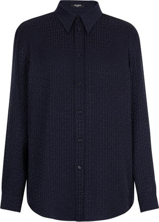 Balmain Monogram Jacquard Shirt - Heren - Casual Overhemden - Blauw - XL - Overhemden