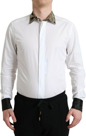 Dolce & Gabbana White Cotton Jacquard Formal GOLD Dress Mens Shirt