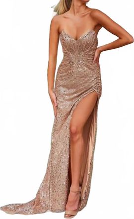 Nox Anabel Strapless Sequin Gown In Rose Gold